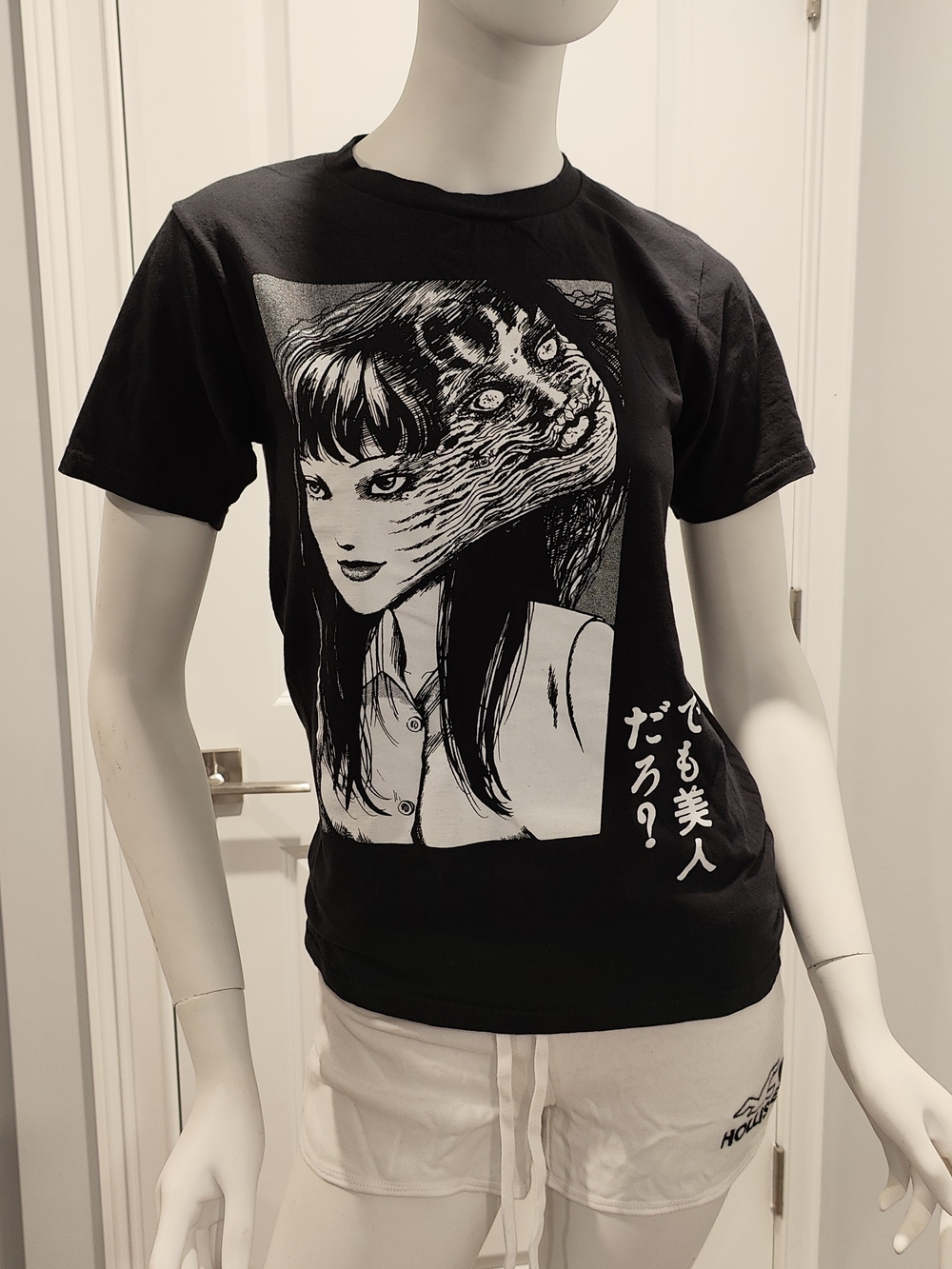 Ripple Junction Black T-shirt with White Junji Ito Collection Print